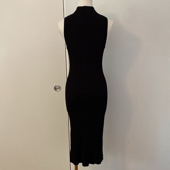 Gap Black Mock Neck Sleeveless Ribbed Midi Dress Size Medium - Picture 6 of 11